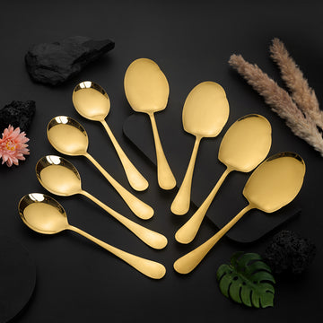 Set of 8 - Rice & Curry Serving Spoons Set Golden